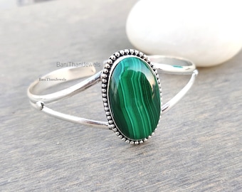 Malachite Bangle, Handmade Bangle, 925 Sterling Silver Bangle, Cuff Bangle, Adjustable Bangle, Malachite Bracelet, Beautiful Bangle