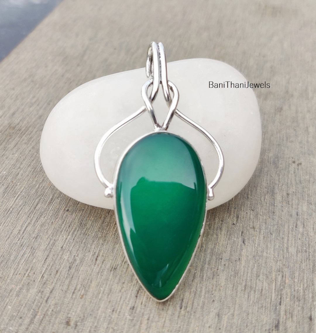 Green Jade Pendant, 925 Sterling Silver Pendant, Women Pendant