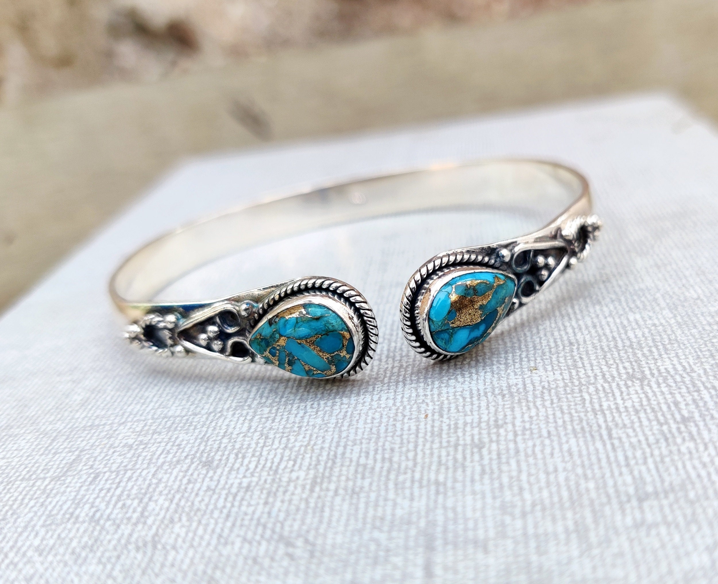 Handmade Blue Copper Turquoise .925 Silver Bangle Bracelet - Etsy
