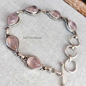 Rose Quartz Bracelet, Rose Quartz Jewelry, Handmade Bracelet, Gemstone Bracelet, 925 Sterling Bracelet, Adjustable Bracelet, Silver Bracelet