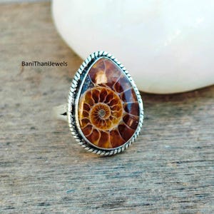 Ammonite Fossil Ring, 925 Sterling Silver, Gemstone Ring,  Women Ring,  Ammonite Fossil Jewelry, Ammonite Ring, Gift For Her, Wedding Gift.