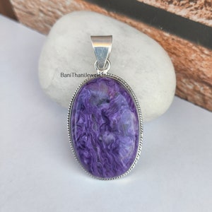 Charoit Anhänger: 925 Sterling Silber Edelsteinkette