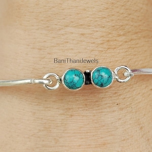 Blue Turquoise Bangle, Turquoise Jewelry, Turquoise Bracelet, Gemstone Bangle, 925 Sterling Silver Bangle, Handmade Bangle, Silver Jewelry