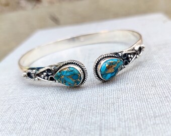 Handmade Blue Copper Turquoise .925 Silver Bangle Bracelet - Etsy