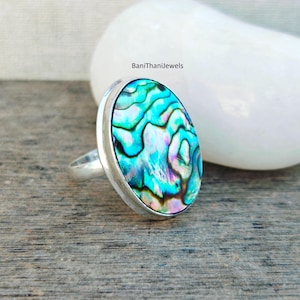Abalone-schelpring, 925 sterlingzilveren ring, abalone-ring, statementring, abalone-schelpsieraden, edelsteenring, beloftering, cadeau voor haar