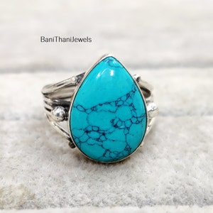 Blue Turquoise Ring, 925 Silver Sterling Ring, Turquoise Jewelry, Silver Ring, Handmade Ring, Statement Ring, Gemstone Ring, Turquoise Ring