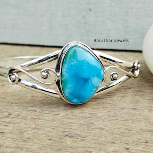 Larimar Bangle, 925 Sterling Silver Bangle, Women Bangle, Larimar Jewelry, Handmade Gift, Silver Bangle, Larimar Bracelet, Gift For Her