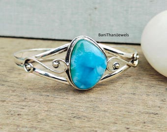 Handgemaakte larimar-armband, 925 sterlingzilveren armband