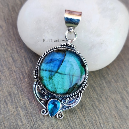 Pendentif Argent 925 Fait Main - Lapis-lazuli Naturel Bleu (forme Larme) - Inde