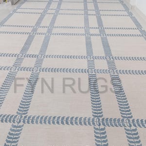 Una alfombra anudada a mano Oushak en un suave color azul apagado, alfombras hechas a mano para sala de estar: alfombra contemporánea antigua, salas de estar/habitaciones de invitados/¡para dormitorio!