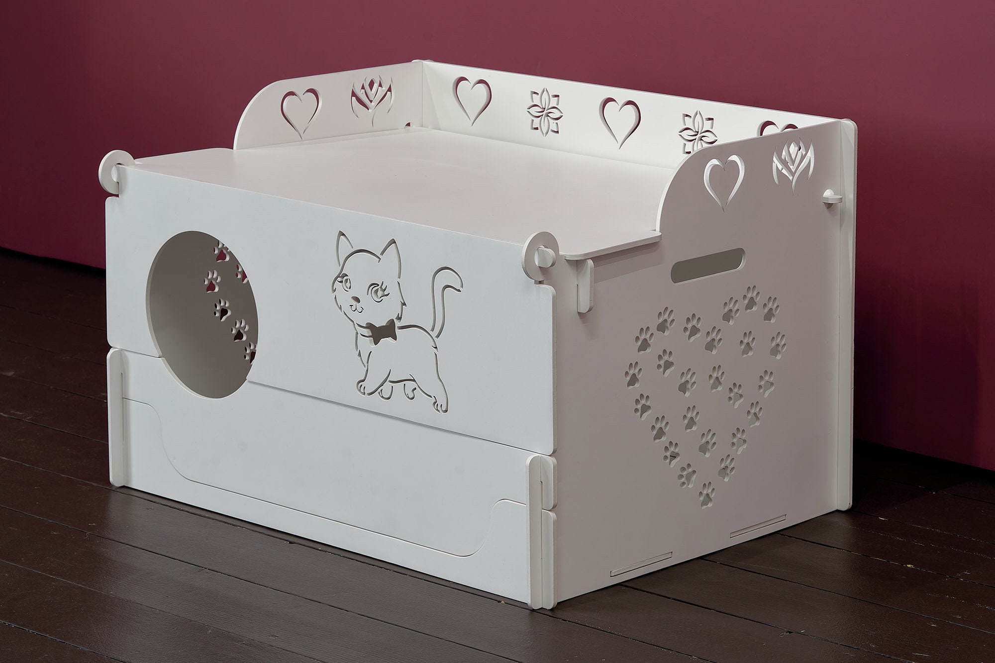 Wooden Modular Whelping Nesting Cat Birthing Box With Hole, Pregnant