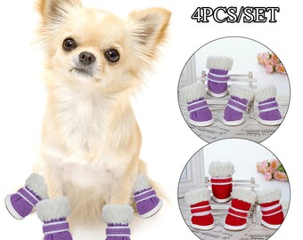 4Pcs Thick Warm Waterproof Winter Pet Dog Shoes Anti-slip Rain Snow Boots Footwear For Small Dogs Puppy Chihuahua Pet Paw Care