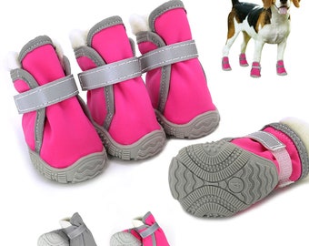 4pcs/set Waterproof Winter Pet Dog Shoes Thick Warm Anti-slip Rain Snow Boots Footwear For Small Cats Puppy Dogs Booties Socks