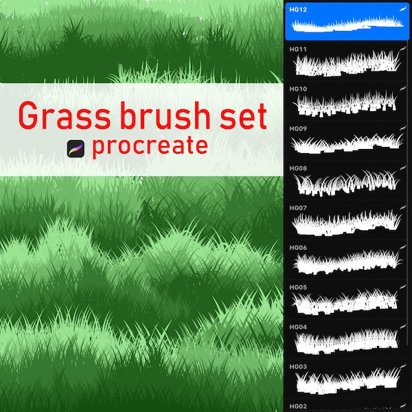 Procreate Grass Brushes, Procreate brushes, Grass stamps, Procreate, Grass bundle, iPad brushes, Texture brushes, landscape, landscape brush