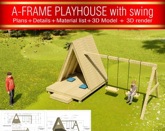 DIY A-Frame Play house Plans with Swing | Kids Outdoor Playhouse | Backyard Playset | Swing Set