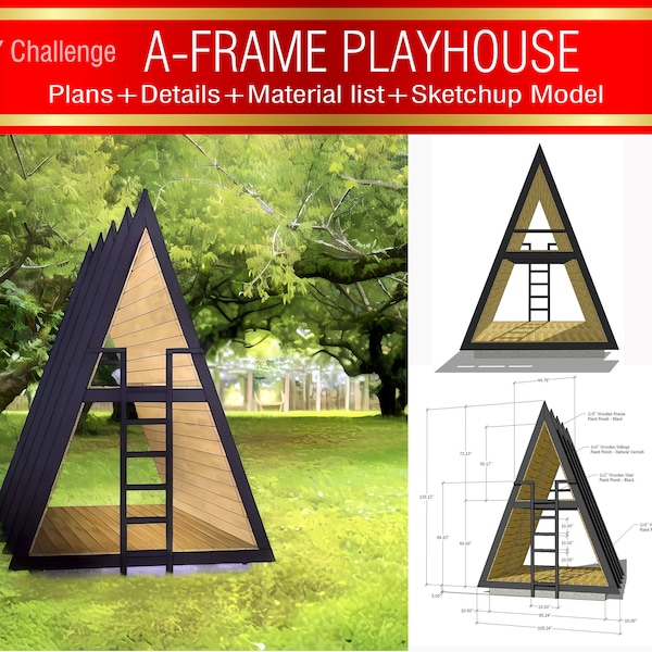 9 X 8.7 feet A-Frame Play house DIY Kit, DIY Play house, Kids Playground, Modern Playhouse, DIY Kit, Play Structure, Imaginative play, Wood