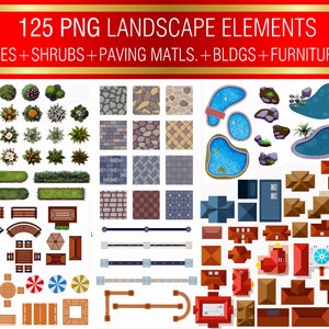 Landscape Design PNG Elements | Trees, Furniture & Templates Clipart (Digital Download)