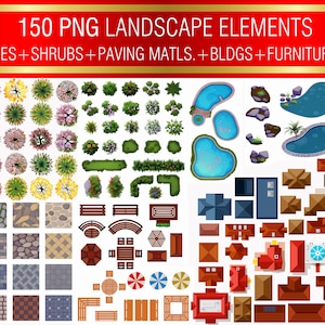 Landscape Design Bundle, Tree plan view PNG, Outdoor Furniture, Paving material, Plants, Trees, Landscape design, Landscape templates,