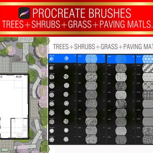 Procreate Landscape Brushes, Procreate Tree Stamp, Grass Brush, Shrubs brush, Paving Stone Brush, Procreate brushes, Landscape Design