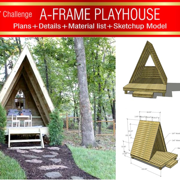 9.5 X 6.6 feet DIY A-Frame Kids Playhouse, DIY kit Children Playhouse, Kid's Play structure, Triangular frame, Wood construction, Play house