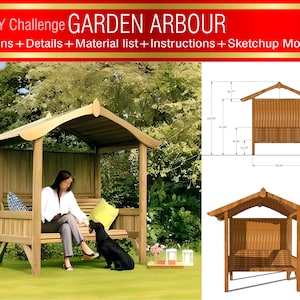 Garden Arbor with Bench Seating | Gable Roof Pergola DIY Plan (Instant Download PDF)