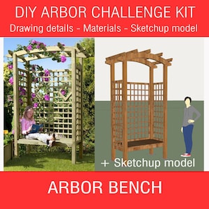 2.3 X 4.3 feet DIY Arbor bench plans, DIY arbor plan, Arbor bench,  Outdoor arbor, Garden plans, Arbor, Trellis, Pergola, DIY plan