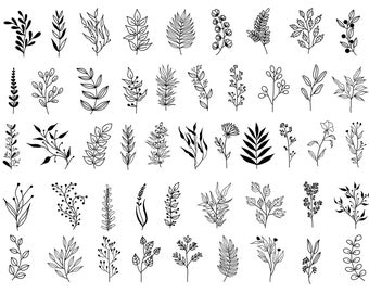 Hand Drawn Leaf PNG Bundle, Greenery Clipart (Digital Print)