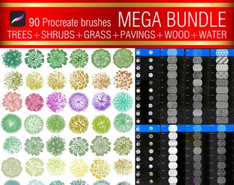 90 Procreate Landscape Brushes | Tree, Shrub & Grass Stamp Set for Digital Drawing (Instant Download)