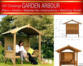 Garden Arbor with Bench Seating | Gable Roof Pergola DIY Plan (Instant Download PDF)