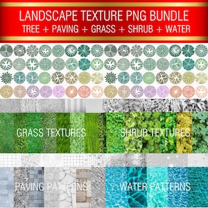 風景テクスチャパック PNG 樹木プランビュー PNG 樹木スタンプ ランドスケープデザイン 草のテクスチャ 低木のテクスチャ 舗装パターン 水パターン