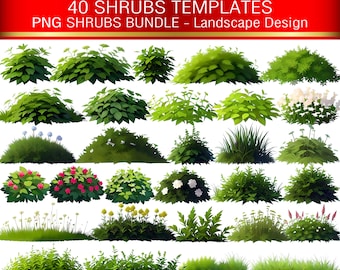 Shrubs PNG Clipart | Landscape Greenery Plant Illustrations for Garden & Design Projects (Digital Download)