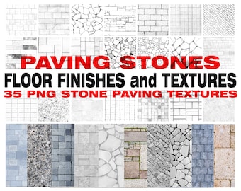 35 Stone Paving Texture Brushes: Digital Drawing (PNG)