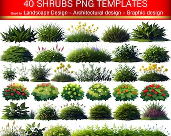 Landscape Shrubs PNG Clipart | 40 Greenery Plant Illustrations for Garden & Landscape Design (Digital Download)