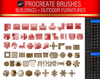 Procreate Stamps: Building & Outdoor Furniture Top Views (Digital Download)