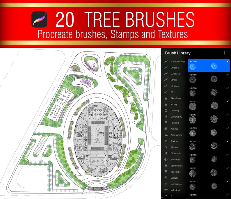 Procreate Tree Stamps | Landscape Design Brush Set for Drawing ...