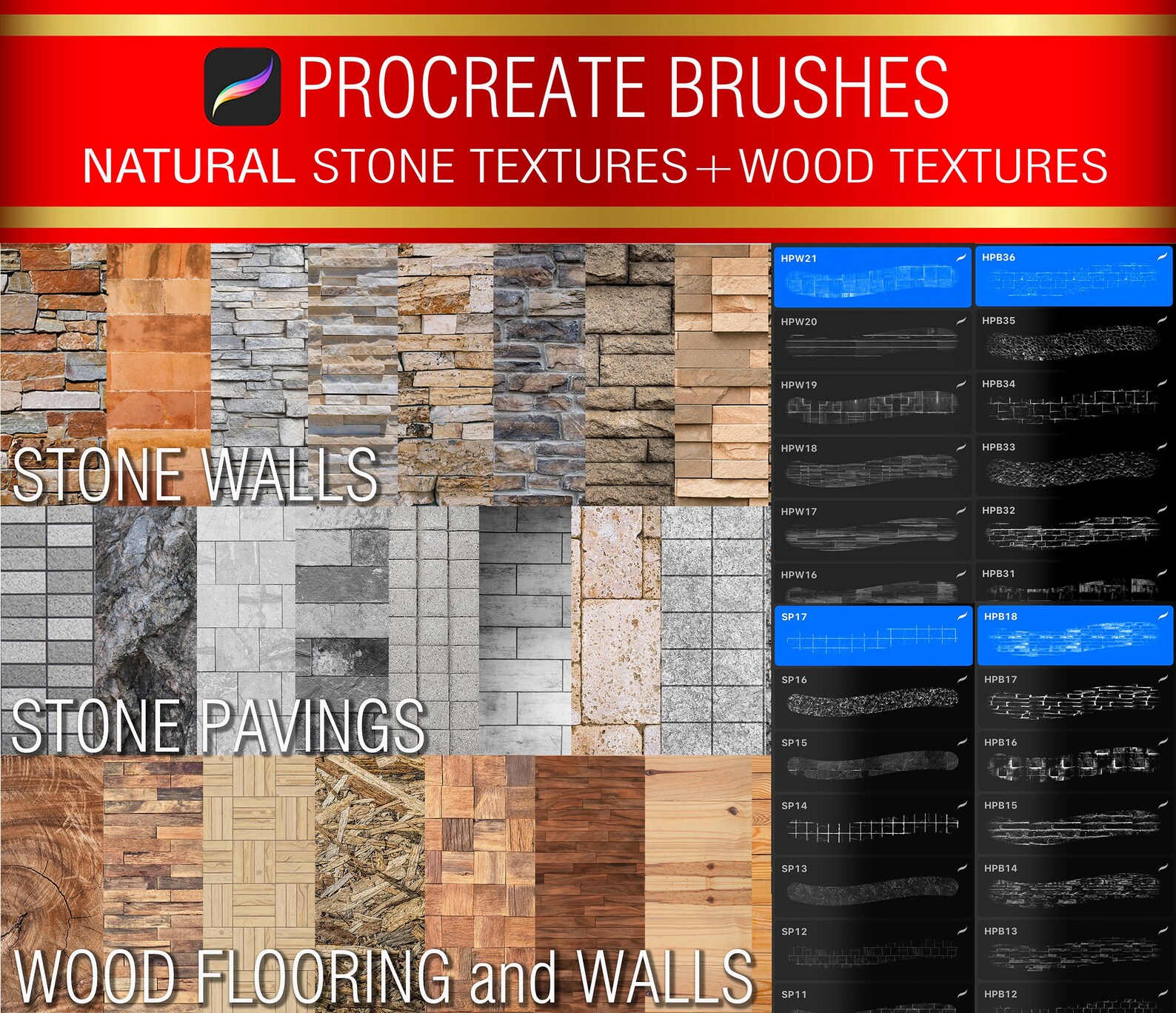 Procreate Draw Stone Procreate Texture Brushes: Stone & Wood Stamps for Digital Art (instant ...