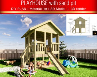 Wooden Playhouse DIY Plan: Kids Outdoor Playset (Digital Download)