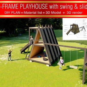 DIY A-Frame Playhouse Plan with Swing & Slide | Outdoor Kids Playground (Digital Download)