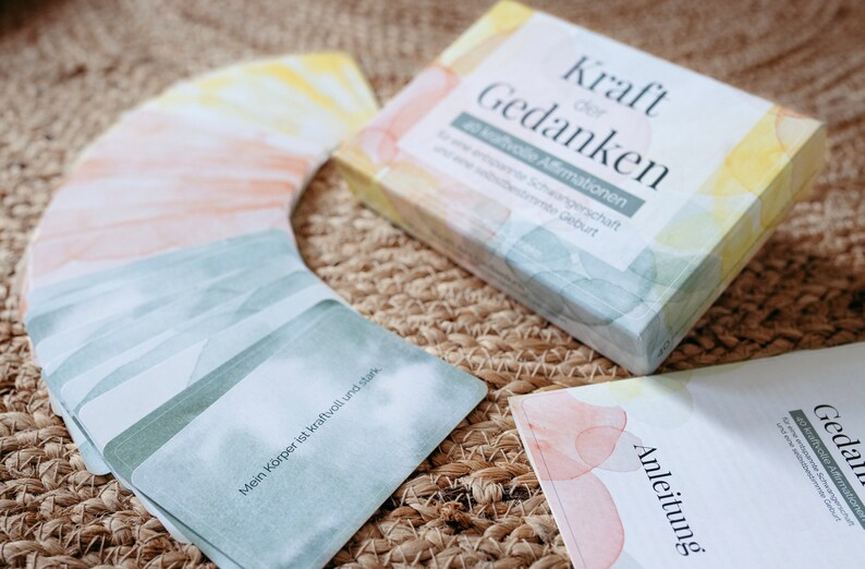 Affirmationskarten für die Schwangerschaft und Geburtsvorbereitung, mit Selbstvertrauen in die Traumgeburt, Mentale Hilfe für Hausgeburt, Kursmaterial für Doulas und Hebammen, Schwangerenkurse, Karten fürSchwangere