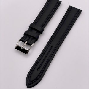 New 18mm Black Leather Watch Strap Silver Buckle For Various Watches.