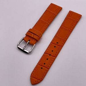 New 18mm Orange Leather Watch Strap Silver Buckle For Various Watches.