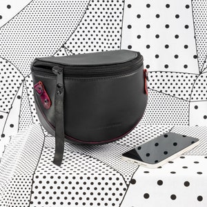 MINI MONKEY Black and Maroon Leather Crossbody and Waist Bag in One, for Women, Bum Bag, Hip Bag, Simple Purse, Gift for Her