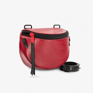 MONKEY Red leather Crossbody and Waist Bag in one, for Woman, Bum Bag, Hip Bag, Simple Purse, Gift for Her