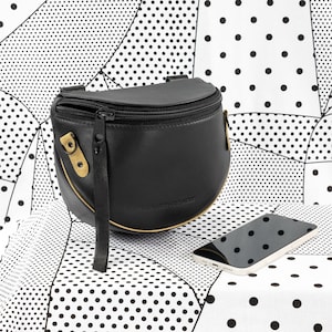 MINI MONKEY Black and Olive Leather Crossbody and Waist Bag in One, for Women, Bum Bag, Hip Bag, Simple Purse, Gift for Her and for yourself