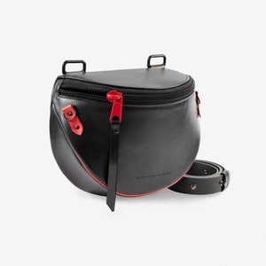 MONKEY Schwarze rote Leder Umhängetasche und Gürteltasche in einem, für Frau, Gürteltasche, Hüfttasche, einfache Geldbörse, Geschenk für Sie