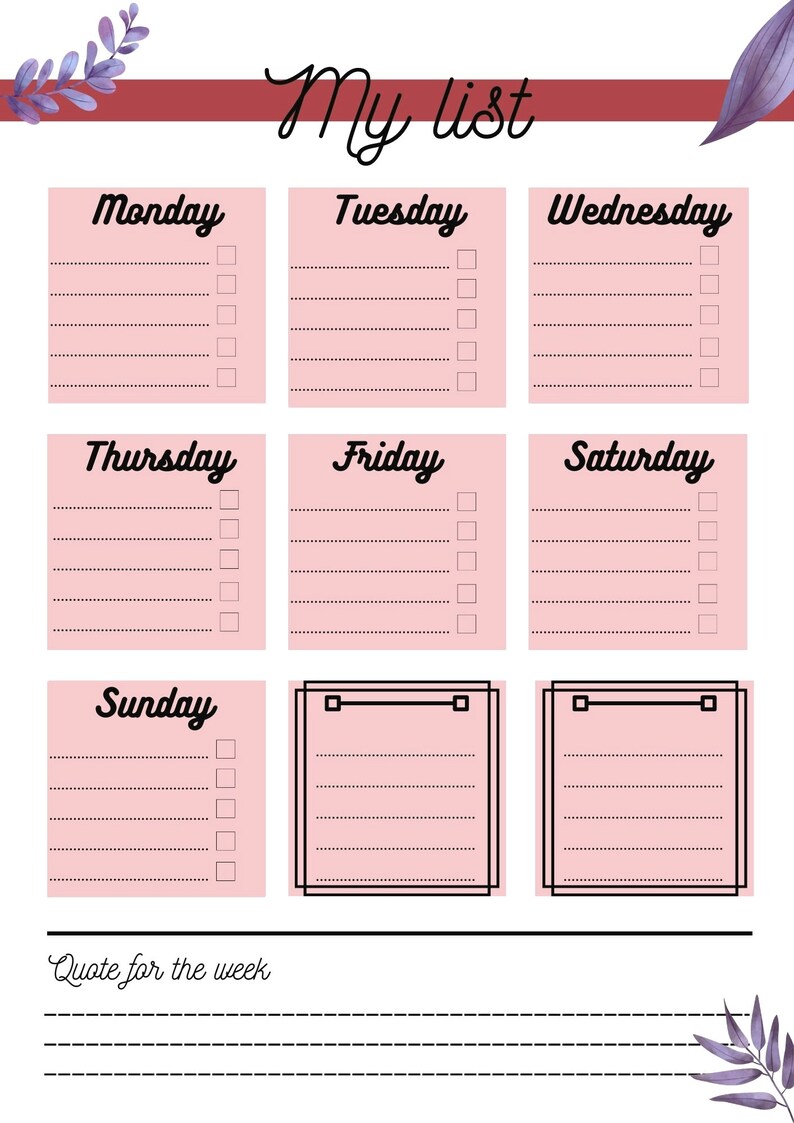 Printable Positive Weekly Planner & Shopping List Selfcare Etsy