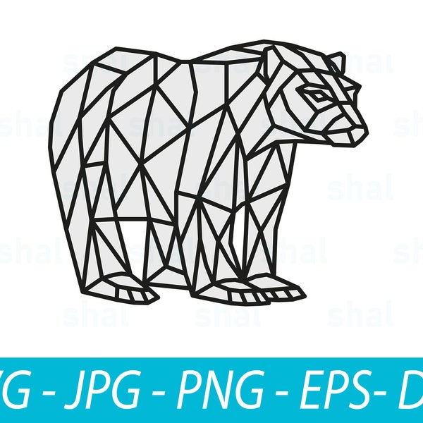 Geometric Polar Bear Christmas SVG Digital Cut File, Low Poly Winter Animal Cricut File PNG, Origami Clipart Xmas Card Making, Festive Craft