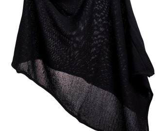 Black 100 percent heavy Cotton versetail,  Knitted Poncho