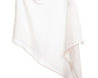 Poncho 100 % coton bio fin : châle blanc en tricot doux, taille unique