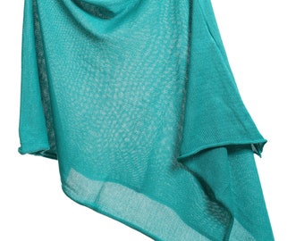 Spring Green Organic Cotton Poncho: Soft Knit Shawl, One Size
